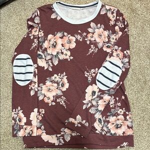 12 Pm By Mon Ami Floral Long Sleeve Tee - Burgundy and Pink